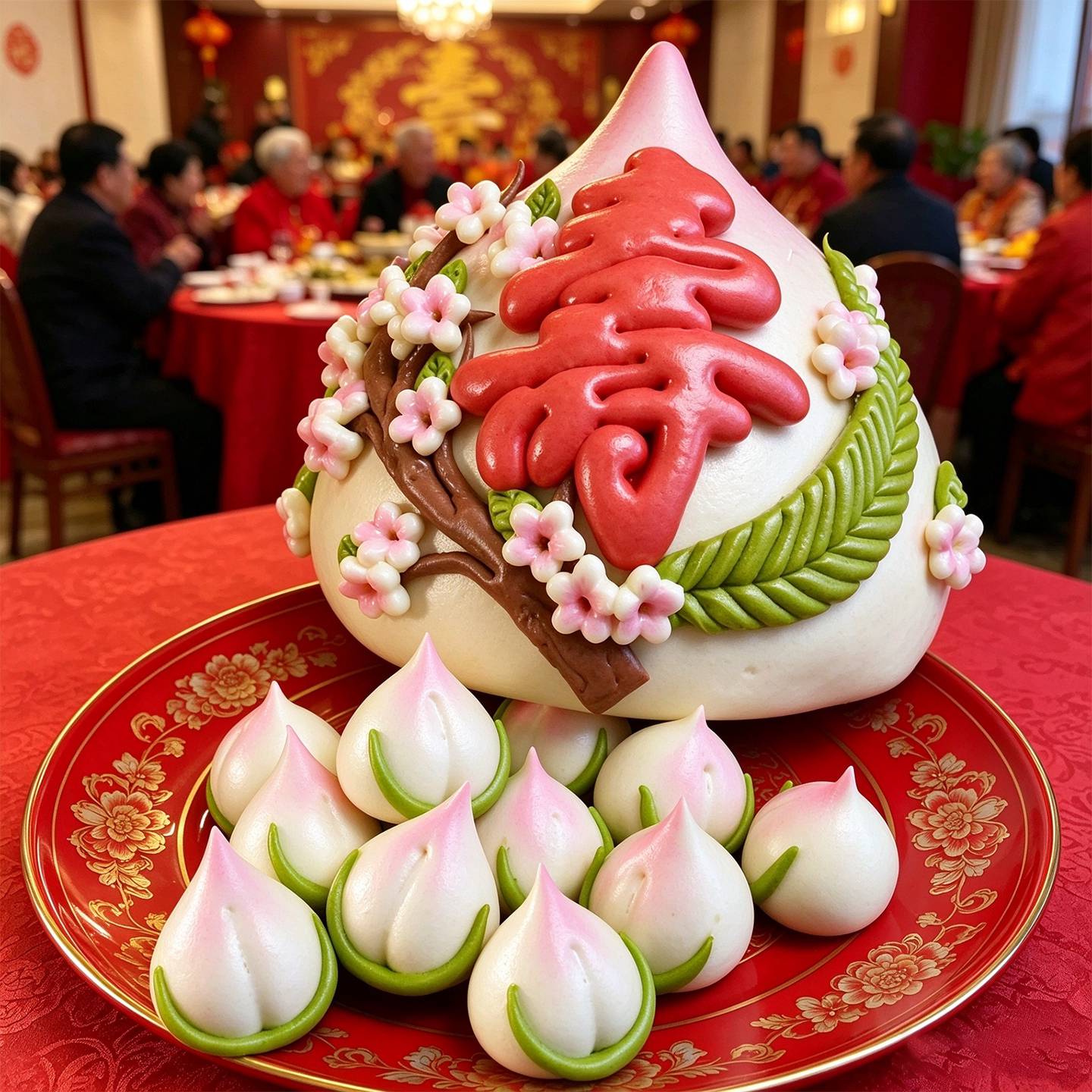 寿桃花馍馒头祝寿生日老人过寿礼品山东特产胶东花饽饽手工非遗