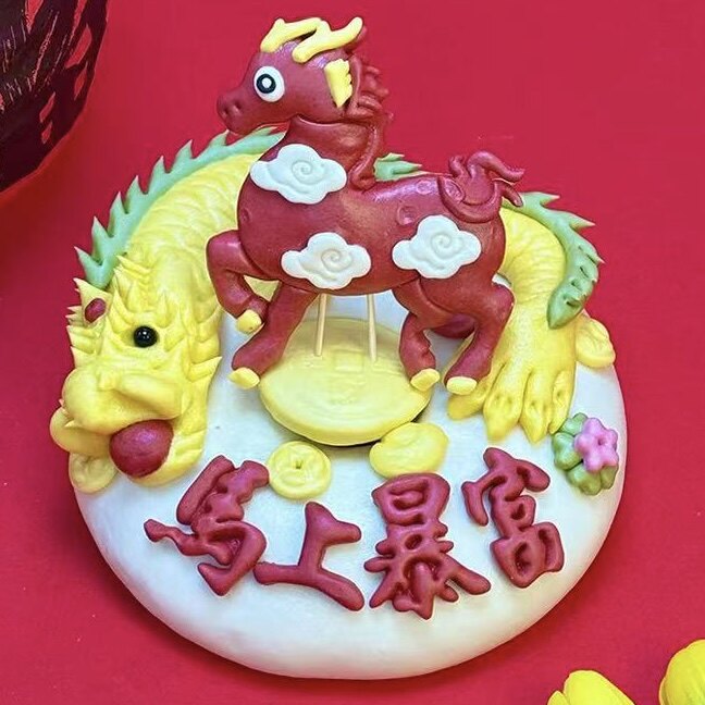 马年馒头新年礼盒胶东花饽饽花馍鱼财神山东春节纯手工上供花馍