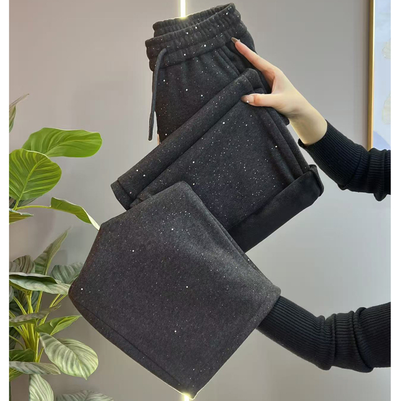 2025新款细闪显瘦黑色卫裤女长裤