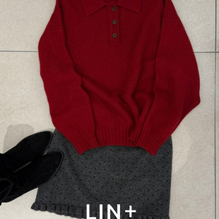 Q621 CecilPolo领圣诞红新年叠穿宽松保暖毛衣 含37.6绵羊毛