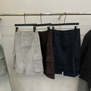 Cecil韩系工装 显瘦开衩半身裙6190