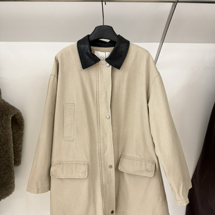 Cecil复古风撞色翻领宽松保暖棉服外套k174