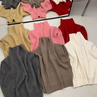 Cecil复古高领宽松针织马甲 8774 含40绵羊毛