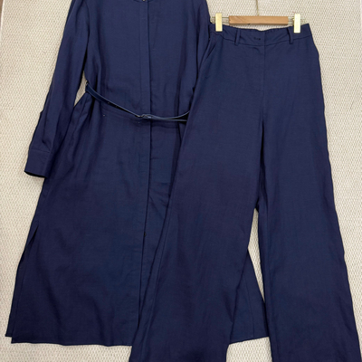 可可-亚麻套装衬衣裙+阔腿裤配送腰带套装(配腰带)A9961