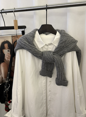 Cecil加绒百搭白色通勤衬衫(不含披肩)早晚-D176