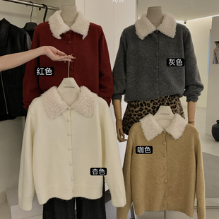 Cecil秋冬仿羊羔绒polo领慵懒宽松休闲开衫 保暖毛衣1308