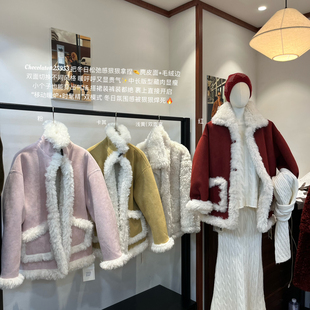 Cecil圣诞款 单排扣加绒短外套25953