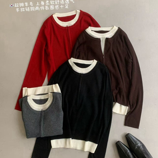 3318 Cecil尚洋气撞色半拉链假两件针织衫 含31.2绵羊毛
