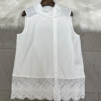 可可-瓣领下摆蕾丝无袖百搭衬衫时髦精的气质内搭小衫A9630