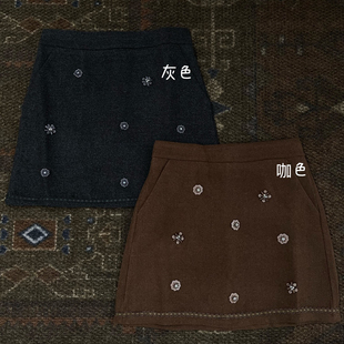 Cecil老钱复古钉珠矜贵花卉A版 气质半身裙YA587