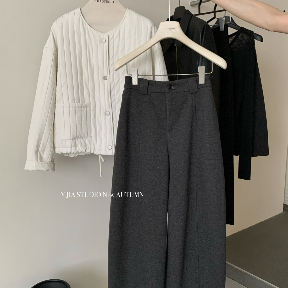 Cecil毛呢高腰百搭松弛感遮肉显瘦休闲裤5092-5