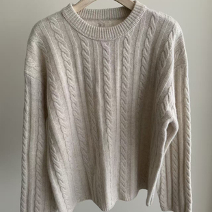 Cecil复古风绞花针织宽松圆领保暖毛衣 6116 含48.7绵羊毛