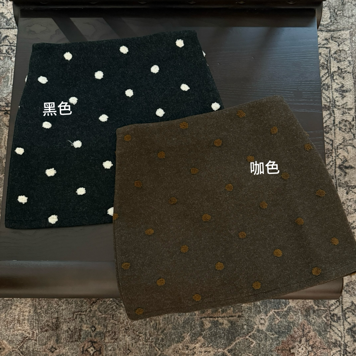 Cecil复古波点毛巾绣A版显瘦加厚毛呢半身裙YA59