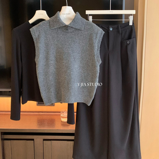 百搭打底长袖 8517 T恤 套装 设计感休闲裤 Cecil穿针织马甲