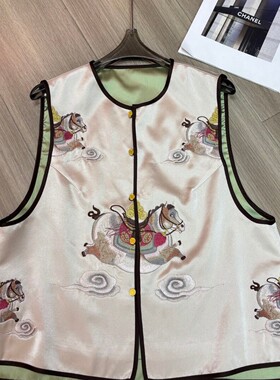 可可-6年春款设计高定云鞍秀马对襟醋酸宽松气质马甲YS332-G322