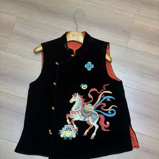 可可-丝绒高端立领重工刺绣上衣女新中式国风百搭马甲A9658