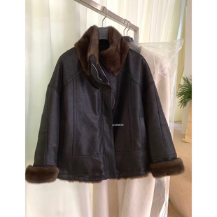 Cecil面穿～高克重老钱风立领环保毛仿皮毛一体短外套TM 1286