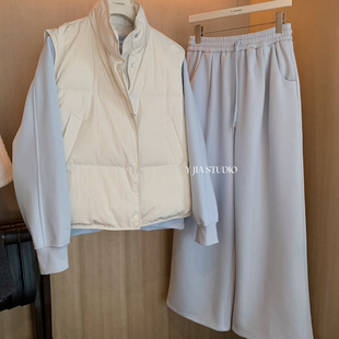 7896 洋气马甲套装 抽绳加厚加绒休闲裤 Cecil色加绒卫衣