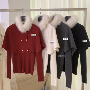 Cecil风 配可拆卸仿毛毛领 套装 8377 叠穿气质显瘦针织衫