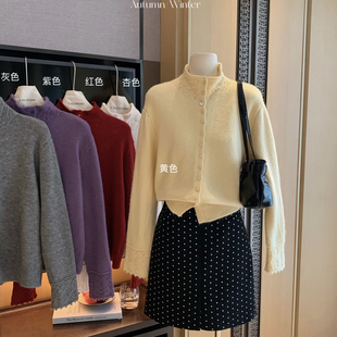 Cecil温柔风慵懒宽松精致镂空钩花开衫 外套保暖毛衣1315