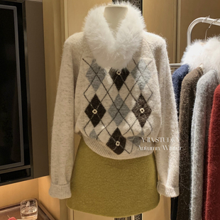 1335 Cecil格百搭套头保暖毛衣 配毛领狐狸毛仿毛可拆卸