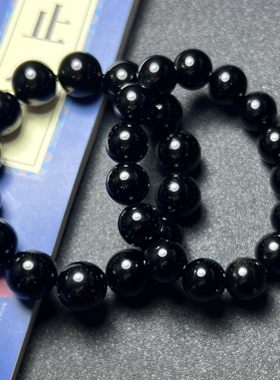 收藏级天然乌金黑曜石手链纯黑黑耀石手串单圈男女款饰品