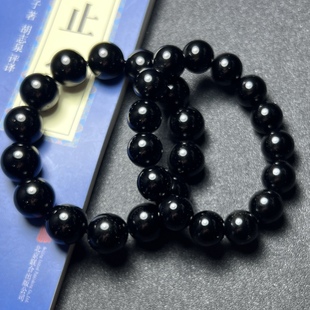 收藏级天然乌金黑曜石手链纯黑黑耀石手串单圈男女款饰品