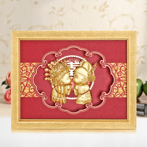 金箔画结婚娃娃婚庆金石良缘创意纪念品摆件新婚礼物新人闺蜜朋友 - 封面