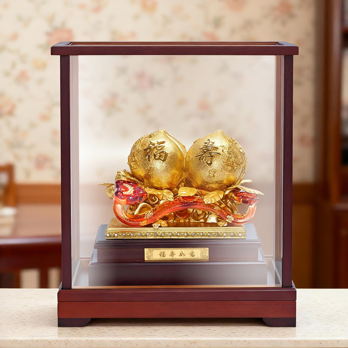 足金金箔画寿桃如意摆件长辈老人生日礼物大寿贺寿辰纪念退休礼品