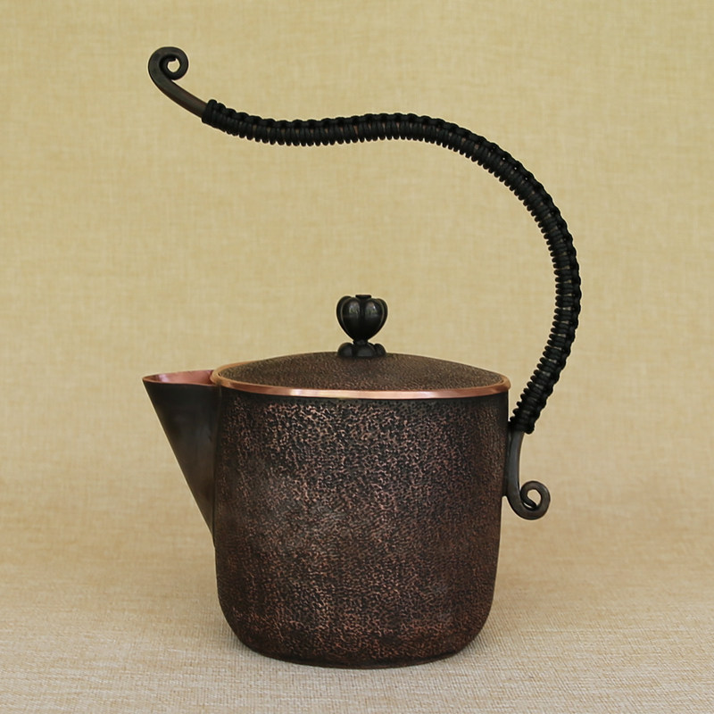 纯铜壶紫铜壶复古纯手工歪把铜壶紫铜茶壶红茶具加厚烧水壶