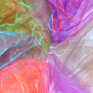 渐变水光幻彩纱欧根纱布料装饰纱舞台服装汉服裙纱玻璃纱网纱面料