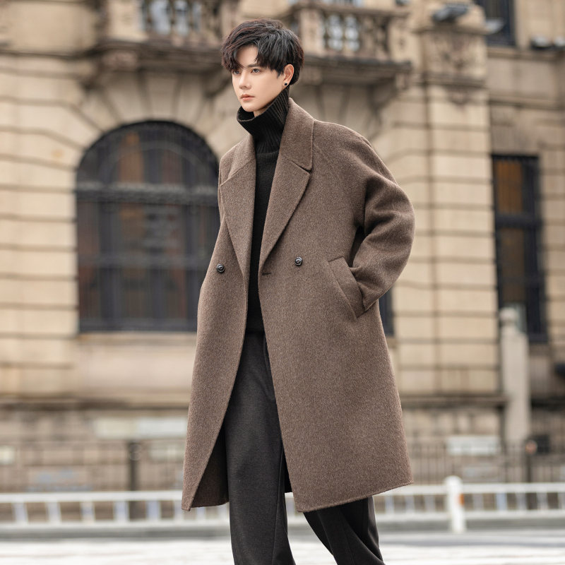 双面绒全纯羊毛呢大衣男士2025新款秋冬季加厚中长款风衣呢子外套