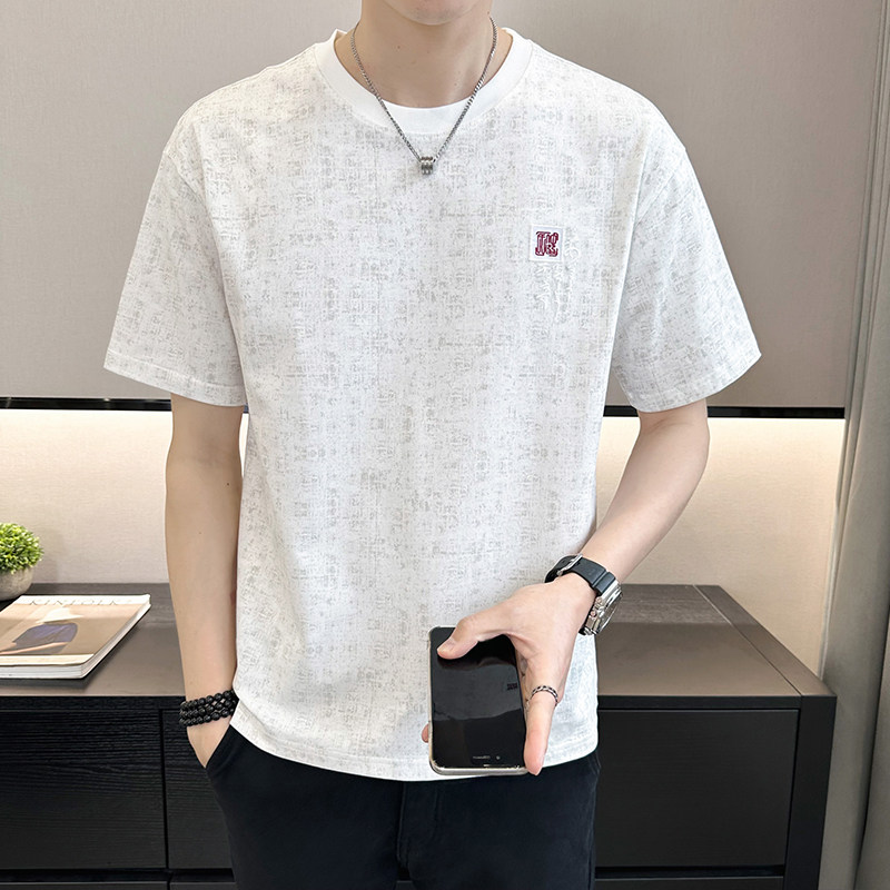 白色短袖男t恤夏季新款2024纯色修身体恤纯棉圆领中袖衣服男薄款