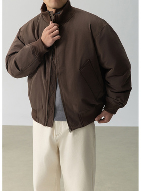 轻熟男士简约立领短款羽绒服男黑色轻薄保暖飞行员夹克白鸭绒外套