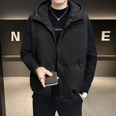 2025秋冬新款90白鸭绒连帽羽绒马甲男款冬季轻薄保暖坎肩外穿马夹