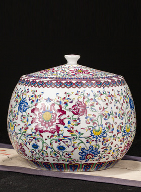 2025新型景德镇陶瓷搪瓷茶饼罐家用茶几茶罐储罐中式风格