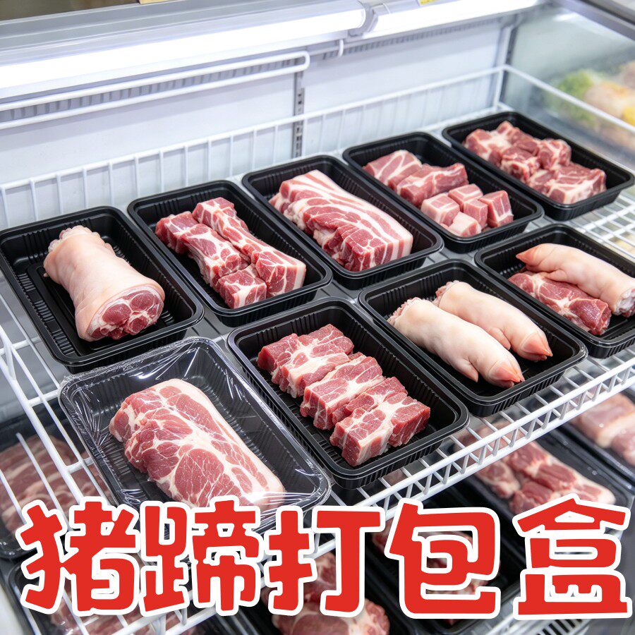 一次性生鲜托盘红边黑底款冷柜陈列装猪牛羊肉生鲜肉红黑配色木纹