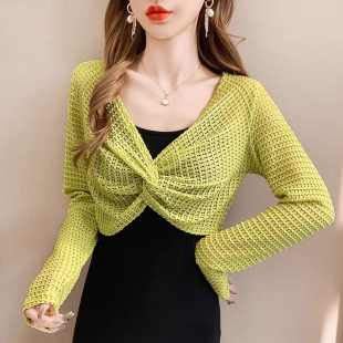 套头防晒上 网格长袖 配吊带连衣长裙子披肩背心外搭罩衫 蕾丝夏季