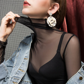 微透薄款 半高领木耳边网纱小衫 修身 新款 内搭打底上衣 女2024年春季