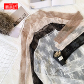网纱打底衫 高档洋气小衫 女薄 秋冬新款 白色高领蕾丝内搭上衣女长袖