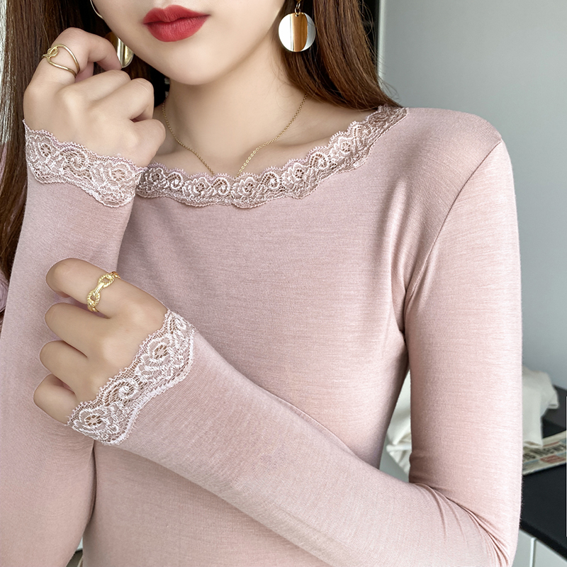 高级感长袖蕾丝秋衣打底衫莫代尔