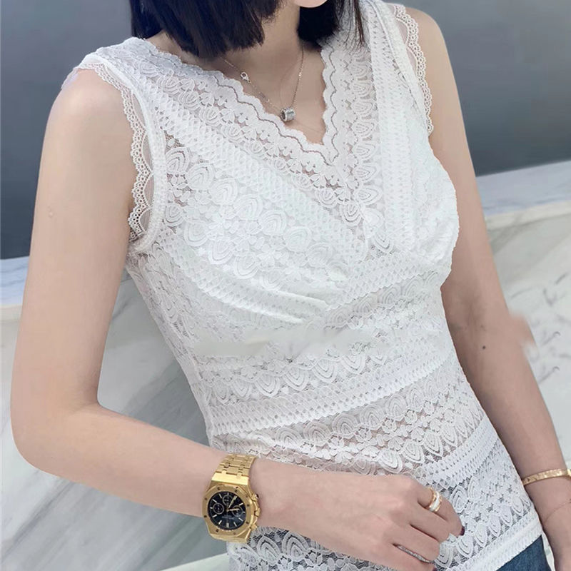 百搭V领蕾丝背心秋款打底上衣女