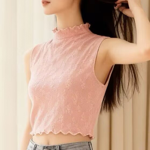 心木耳边花边领打底衫 上衣蕾丝假领子百搭女半高领吊带背 内搭无袖