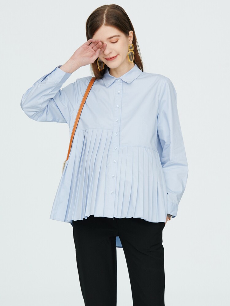 BUSINESS PREGNANT WOMAN INTERVIEW PROFESSIONAL WEAR SPRING AUTUMN SHIRT WORKWEAR WORK MATERNITY WEAR BLOUSE COMMUTER COTTON SHIRT