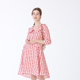 宽松娃娃领孕妇连衣裙中长款 2025新款 早秋孕妇连衣裙碎花洋气韩版