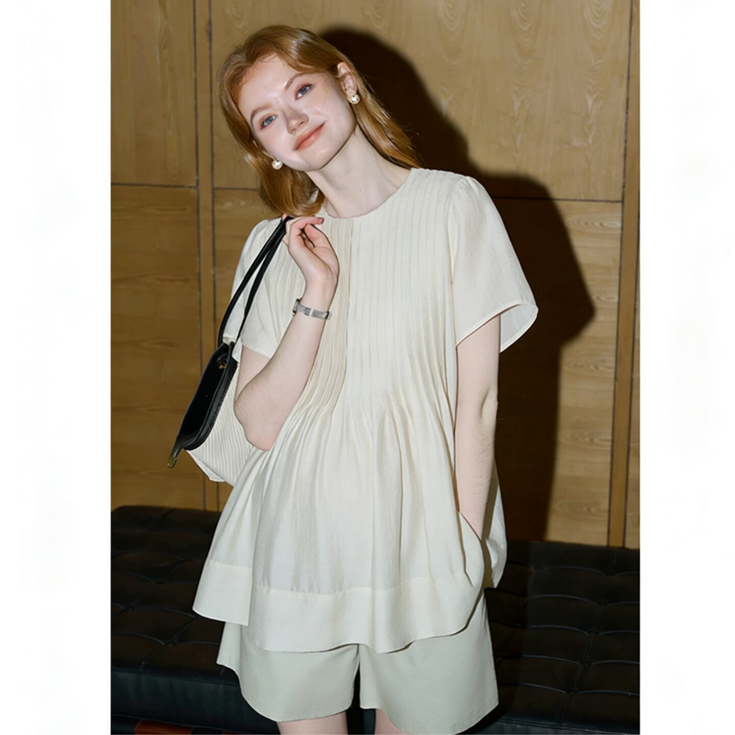 孕妇夏季法式衬衫甜美娃娃衫宽松通勤孕妇装夏装上衣天丝雪纺衬衣