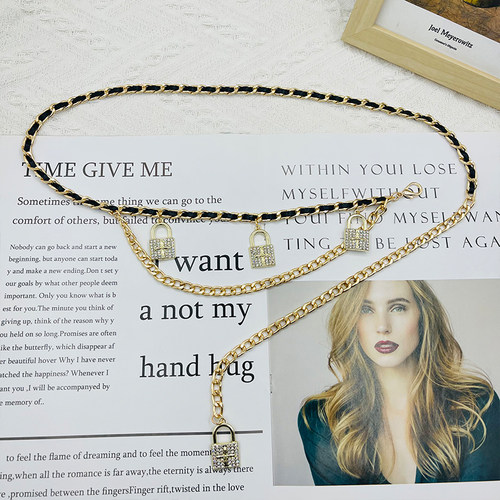 思思家小香风金属水钻腰链女