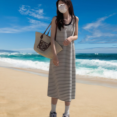 复古条纹夏季女无袖背心