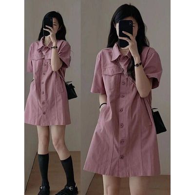 牛仔极简连衣裙女夏2023新款中长款高级设计感宽松显瘦领衬衫裙子