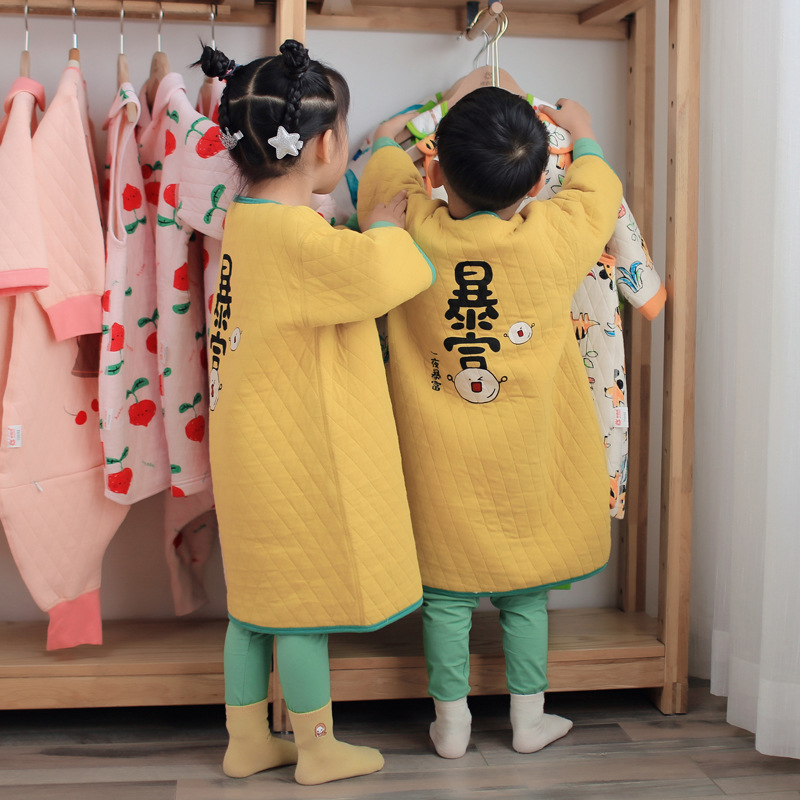 保暖睡袍中大童睡袋家居服国潮风一夜暴富呼西贝无骨纯棉加厚